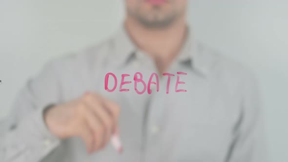 Debate Writing on Screen with Hand