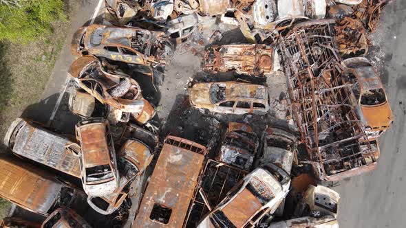 Many Shot and Burnt Cars in the City of Irpen Ukraine After the Russian Invasion During the War