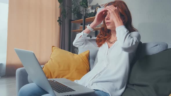 Upset Young Woman Using Laptop Feel Frustrated Mad About Computer Problem