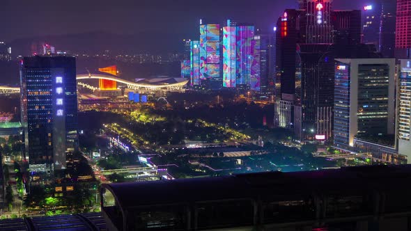 Timelapse Illuminated Futian with Shenzhen Architecture
