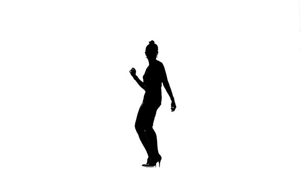 Attractive Social Latina Dancer Woman Dancing, on White, Silhouette