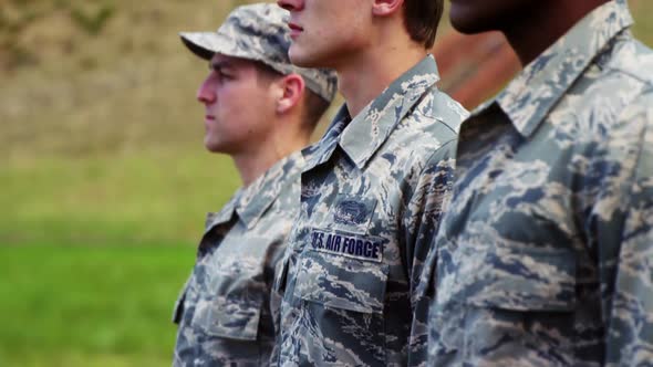 Group of us air force soldiers standing in line 4k