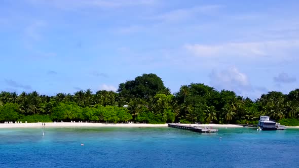 Aerial drone seascape of island beach by blue sea and sand background