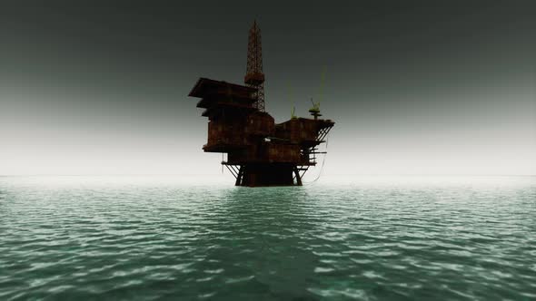 Oil Rig and Offshore Vessel at the Sunset alt