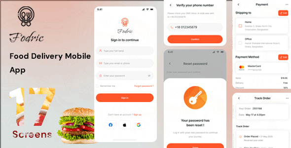 Fodric - Food Delivery Mobile App  UI Kits