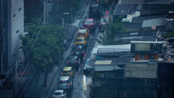 Heavy Rain On City Road In Developing Country