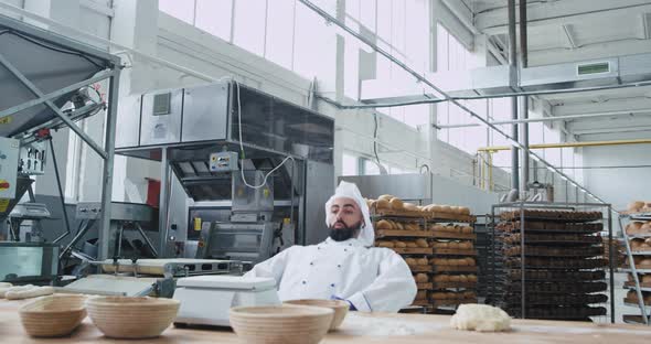 Big Bakery Industry Funny Baker with Beard