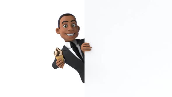 Fun 3D cartoon business man with an Ice Cream