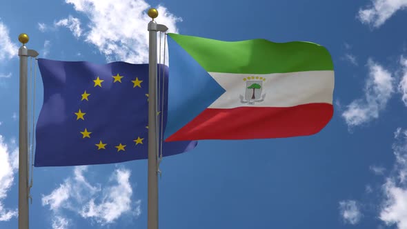 European Union Flag Vs Equatorial Guinea Flag On Flagpole