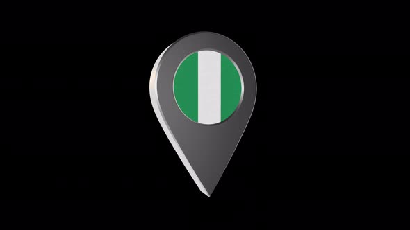 3d Animation Map Pointer With Nigeria  Flag With Alpha Channel - 4K