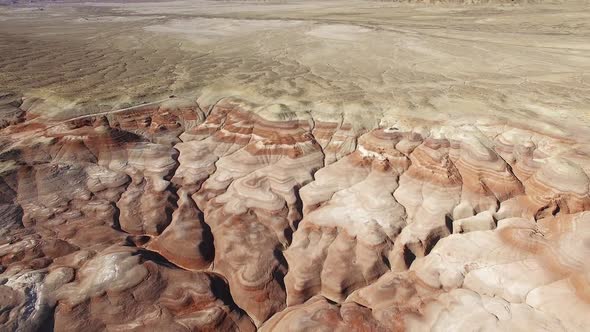 Aerial view flying high above the desert landscape