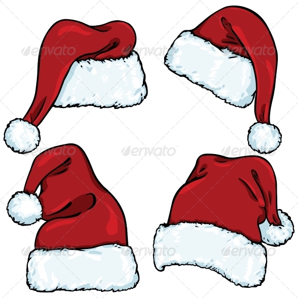 Vector Set of Cartoon Santa Claus Hats