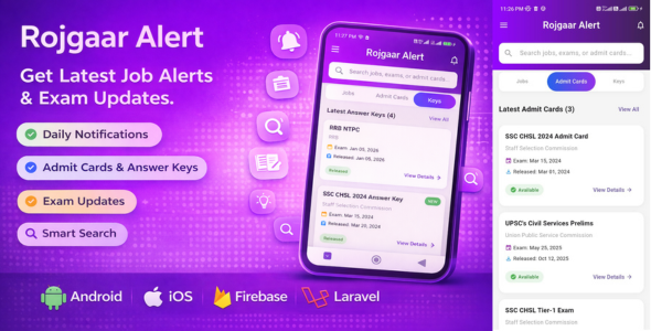 Rojgaar Alert, Sarkari result App with Admin Panel