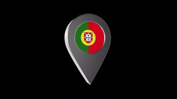 3d Animation Map Pointer With Portugal Flag With Alpha Channel  - 2K