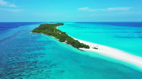 Aerial view abstract of relaxing coast beach break by shallow ocean and white sand background of a d