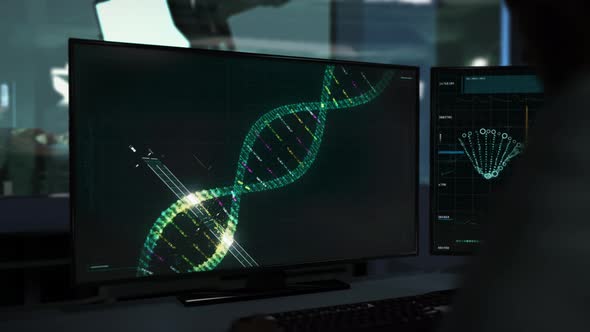 Medical software analyzing structure of the DNA after the biogenetic experiment alt