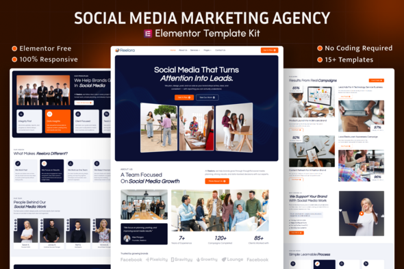 Reelora – Social Media Marketing Agency Elementor Template Kit