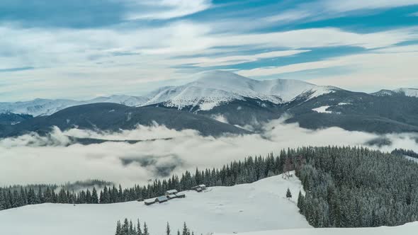 Clouds Move Over Mount Hoverla in Carpathian Mountains