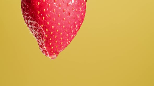 Red Strawberry Isolated on Yellow Background Juicy Ripe Berry Closeup Sweet Fresh Fruits