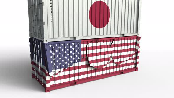 Container with Flag of Japan Breaks Container with Flag of the USA