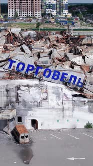 Vertical Video of a Destroyed Shopping Mall During the War in Bucha Ukraine