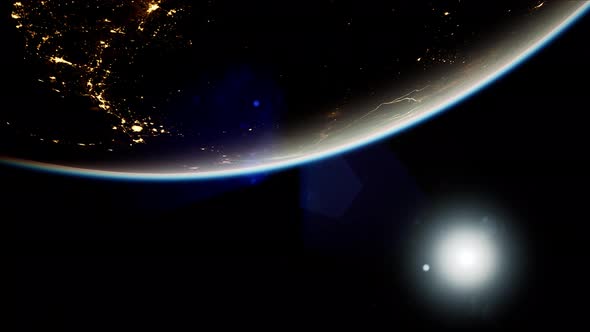 Space Sun and Planet Earth at Night alt
