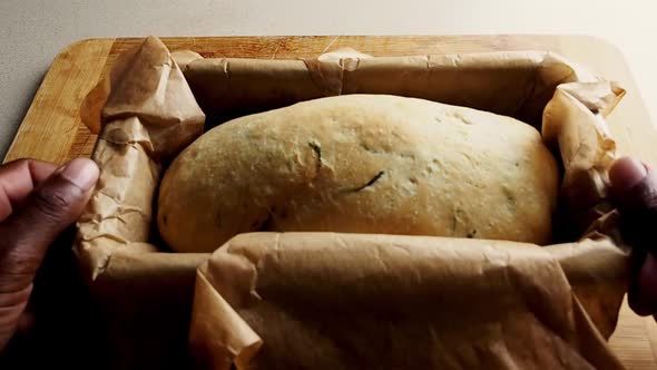 Fresh baked loaf of bread.