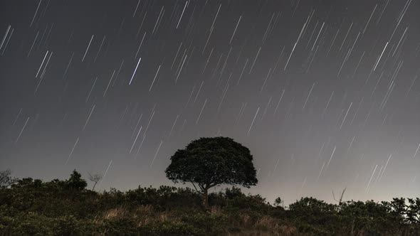 Timelapse shot of Ma On Shan, countryside of East Hong Kong, Asia, Hong Kong at night with star trai