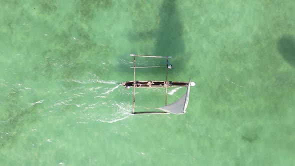 Vertical Video Boats in the Ocean Near the Coast of Zanzibar Tanzania Aerial View