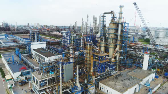 Aerial View Refinery Territory with Towers Departments