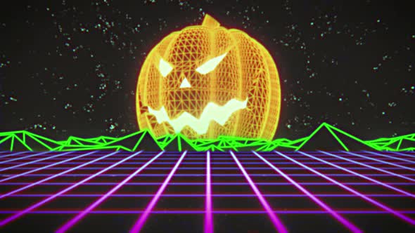 Halloween Outrun Retro Background Loop alt