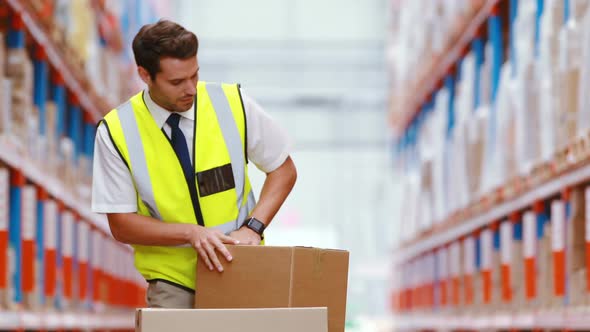 Warehouse workers preparing a shipment