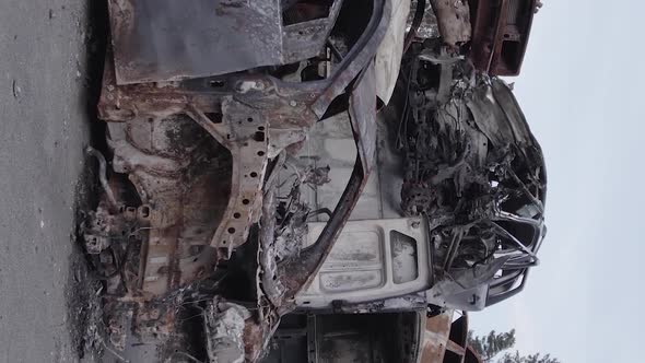 Vertical Video of the War in Ukraine  Destroyed Cars