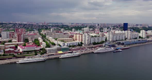 The City of Krasnoyarsk the Pier of Ships the Embankment the Flight Over the City