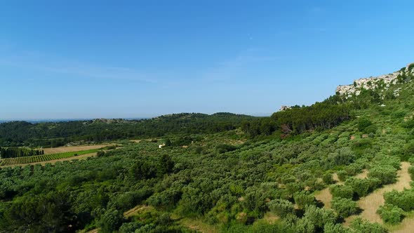 Alpilles natural park near Les Baux-de-Provence in France from the sky