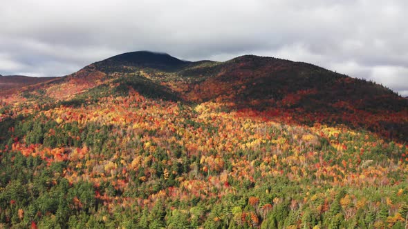 Aerial flythrough of Mountain Forests in Autumn with Fall Colors in New England