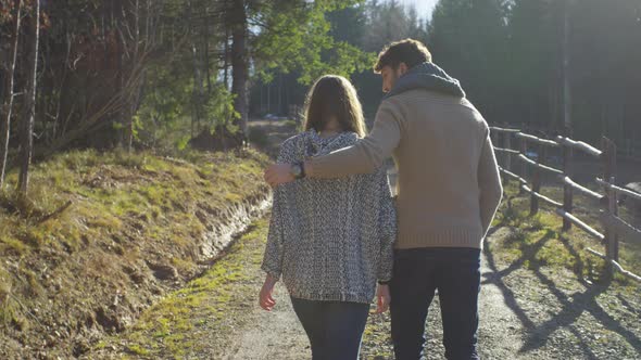 Rear view of a couple walking