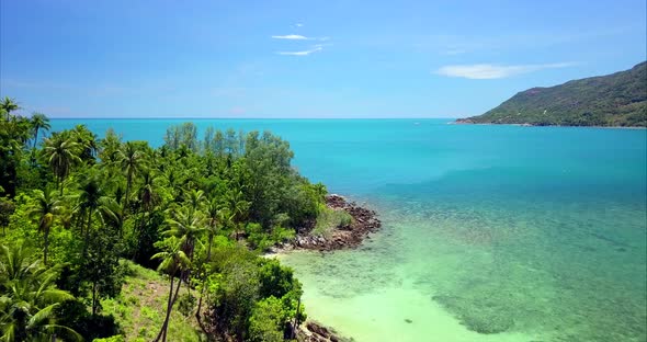 Aerial Shot of Beautiful Beach and Trees in Chaloklum Koh Phangan Thailand