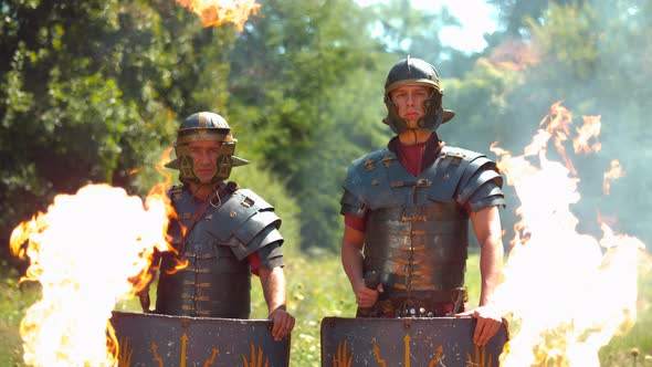 Fearless Roman soldiers , ultra slow motion