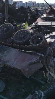 Vertical Video of a Destroyed Military Hardware in Bucha Ukraine