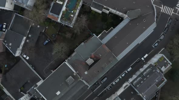 AERIAL: Slow Overhead Shot of Cologne City in Germany 