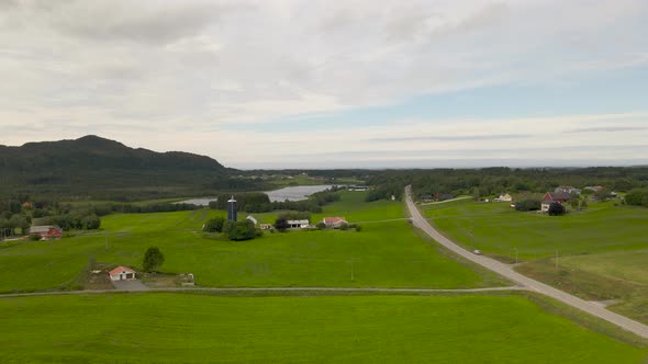 Green landscape - farm fields in Averoy, Norwegian west coast, Nordmore