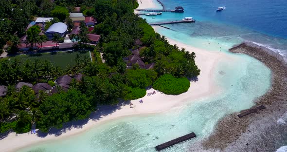 Beautiful above copy space shot of a paradise sunny white sand beach and blue sea background in hi r