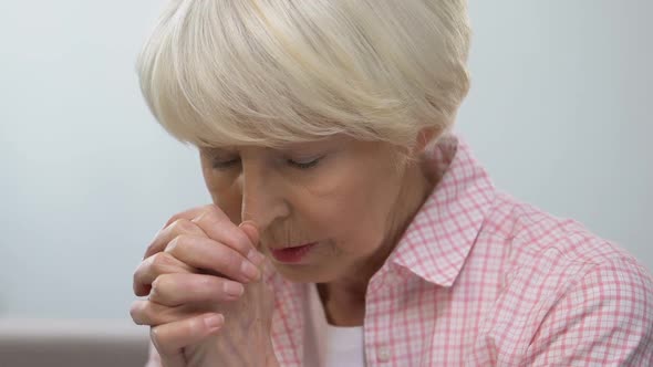 Aged Woman Praying to Heaven, Asking for Help and Mercy, Hope for Better Life