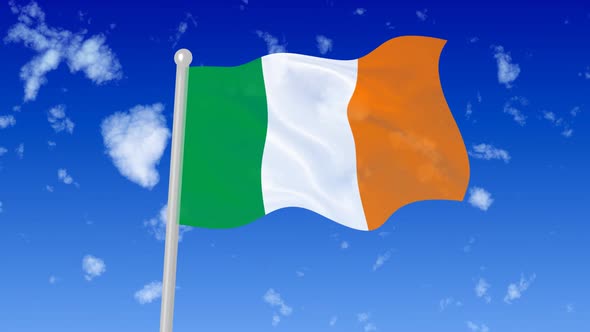 Ireland Flag Waving In The Sky With Cloud
