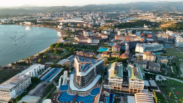 Infrastructure of Hotels Aerial View 4 K Turkey Alanya Avsallar