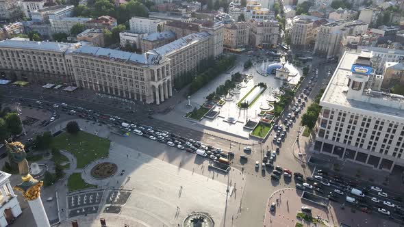 Kyiv. Ukraine: Independence Square, Maidan. Aerial View, Slow Motion