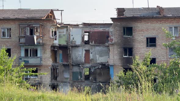 Damaged and Burnt Out Multistorey Houses in Ukraine Horenka