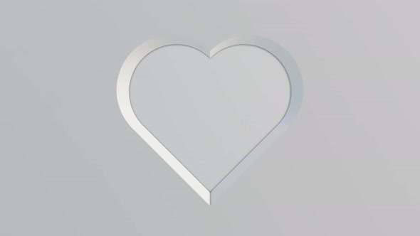 3d Render White Slow Beating Heart Logo on White Background Loop Animation