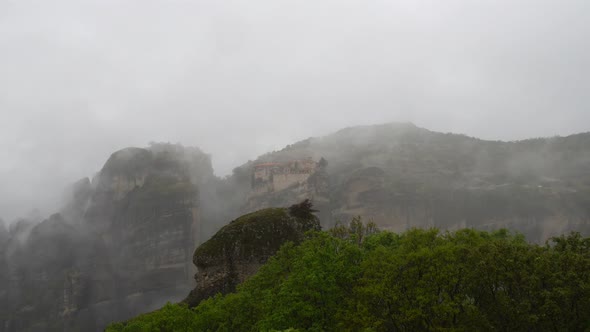 Rainy and Foggy Day in Kalambaka, Meteora Monastery, Greece